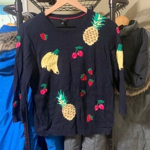 Talbots navy blue 3/4 sleeve fruit sweater